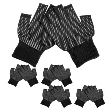 25Pairs Black Fingerless Gloves Work Use Polyester PVC Anti-Slip Warm