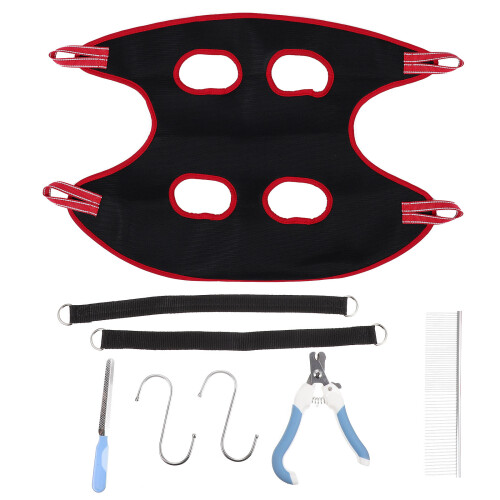 2Sets Durable Red Pet Grooming Hammock with Comb and Nail File