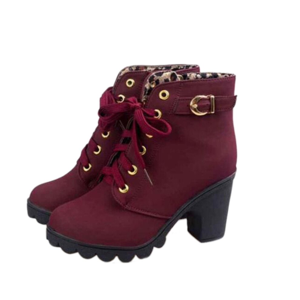 1 Paar Dames Enkellaarsjes Met Hak En Grove Hiel-image