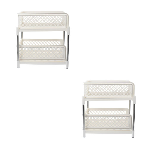 2Pcs White Desktop Sundries Organizer Plastic Shelf for Home Use 2