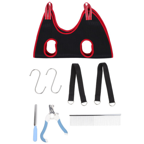 2Sets Durable Red Pet Grooming Hammock with Comb and Nail File 1