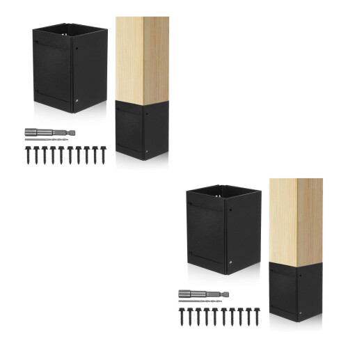 2Sets Durable Black Metal Fence Post Sleeve Adjustable Protector Kit 2