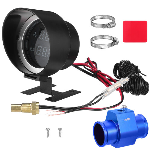 4Pcs Inline Automotive Water Temp Gauge with Voltage Display Black