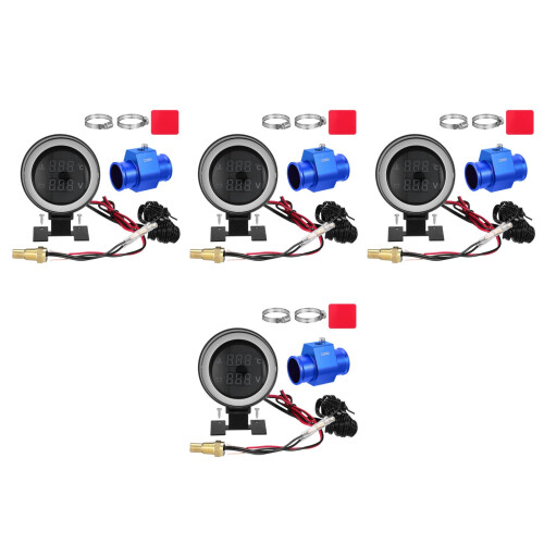 4Pcs Inline Automotive Water Temp Gauge with Voltage Display Black 2