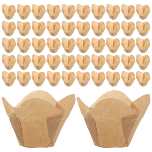 600Pcs Lotus Shaped Cupcake Liners Brown Grease-Resistant Baking Cups 1