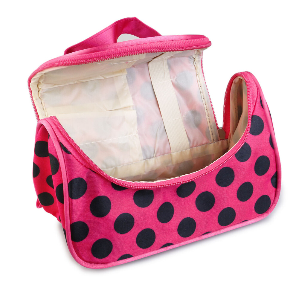 Aboofan 3Pcs Travel Cosmetic Zipper Bag Rosy Polka Dots Makeup Organizer