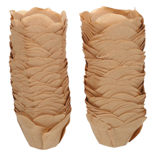 600Pcs Lotus Shaped Cupcake Liners Brown Grease-Resistant Baking Cups 2