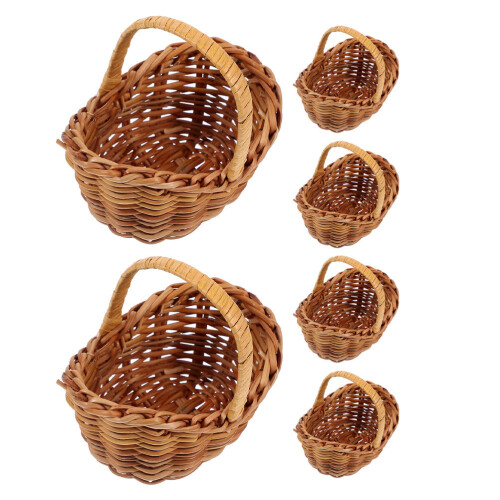 12Pcs Lightweight Mini Picnic Baskets Handwoven Rattan Light Brown