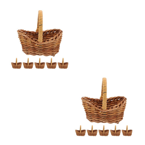 12Pcs Lightweight Mini Picnic Baskets Handwoven Rattan Light Brown 2