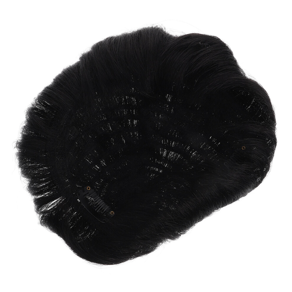 Vaguelly 4Pcs Real Human Hair Wig Men Black Short Hairpiece For Baldness Cover