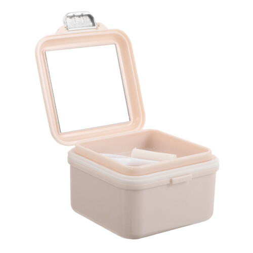 2Pcs Travel Denture Case with Mirror Plastic Retainer Container Khaki 1
