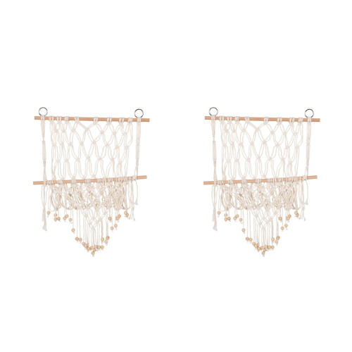 2Pcs Beige Cotton Rope Boho Hanging Toy Hammock Dual Layer Organizer 2