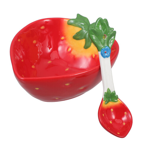 2Sets Charming Ceramic Bowls with Spoon Multicolor Kitchen Decor Serve 2