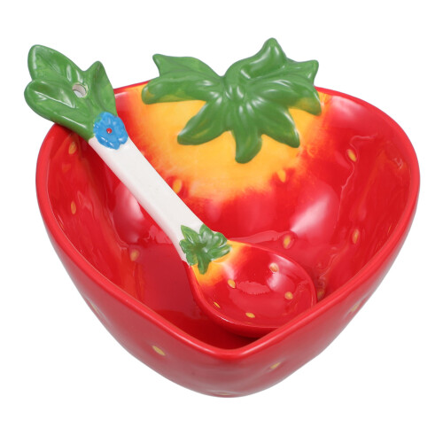 2Sets Charming Ceramic Bowls with Spoon Multicolor Kitchen Decor Serve