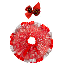 2Sets Red Decorative Tulle Bubble Skirt Girls Christmas Costume