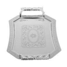 5Pcs Stainless Steel Fruit and Dessert Tray with Handles Silver Finish