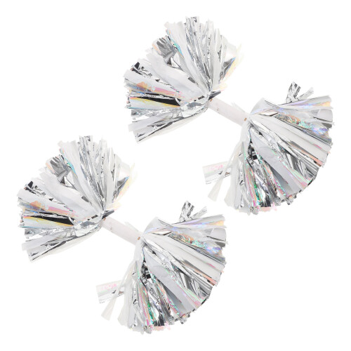 4Pcs Silver Pe Cheerleading Pom Poms for Dance Performances and Games 2
