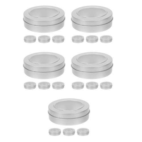 20Pcs Sturdy Silver Round Tin Boxes with Lid Clear Window Organizer 2