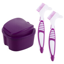 3Sets Purple Denture Care Kit with False Teeth Brush and Storage Case