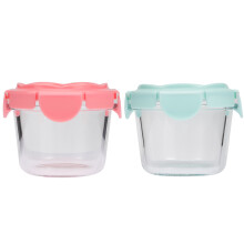 4St Blauwe Glazen Babyvoedselcontainers Met Afgedekte Bewaardoos