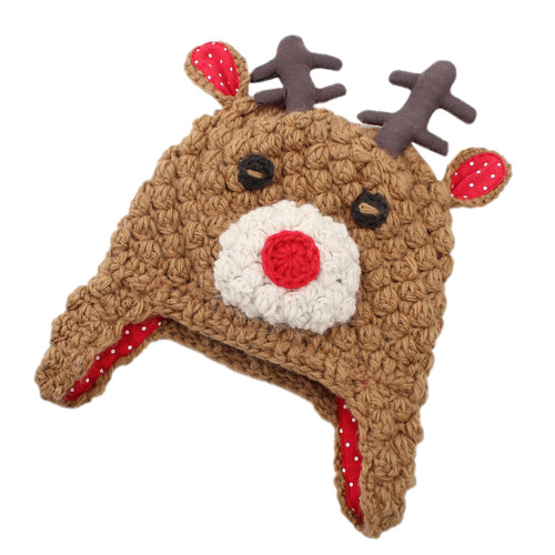 2Pièces Bonnet Bébé Tricoté Motif Cerf Et 1