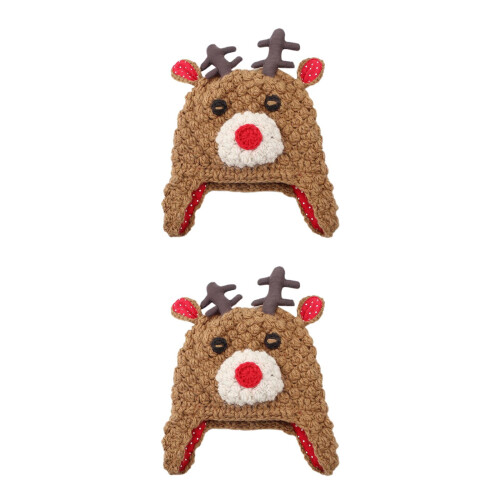 2Pièces Bonnet Bébé Tricoté Motif Cerf Et 2