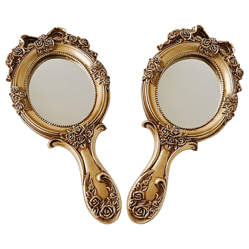 Ohphcall 4Pcs Retro Golden Handheld Mirrors For Makeup Travel With Resin Handle