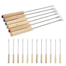 36Pcs Stainless Steel Fondue Forks with Wooden Handles for Kitchen Use