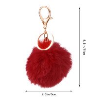 2Pcs Red Fluffy Plush Ball Keychain Alloy Pendant for Bags and Keys