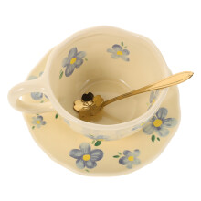3Sets Blue Ceramic Coffee Mug with Saucer High-Temp Firing Set