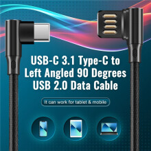 Usb-C 3.1 Type-C To Left Right Angled 90 Degree Usb 2.0 Data Cable with Sleeve for Tablet & Phone 15Cm