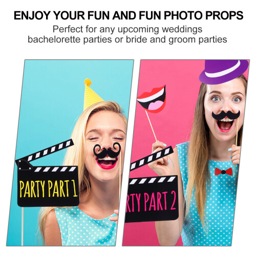 44St Handheld Photo Booth Props Set Hout Papier Bruiloft Feest Decor 2