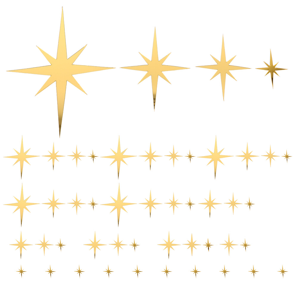 122Pcs Acrylic Star Mirror Wall Decals For Kids Room Decoration Golden Solustre