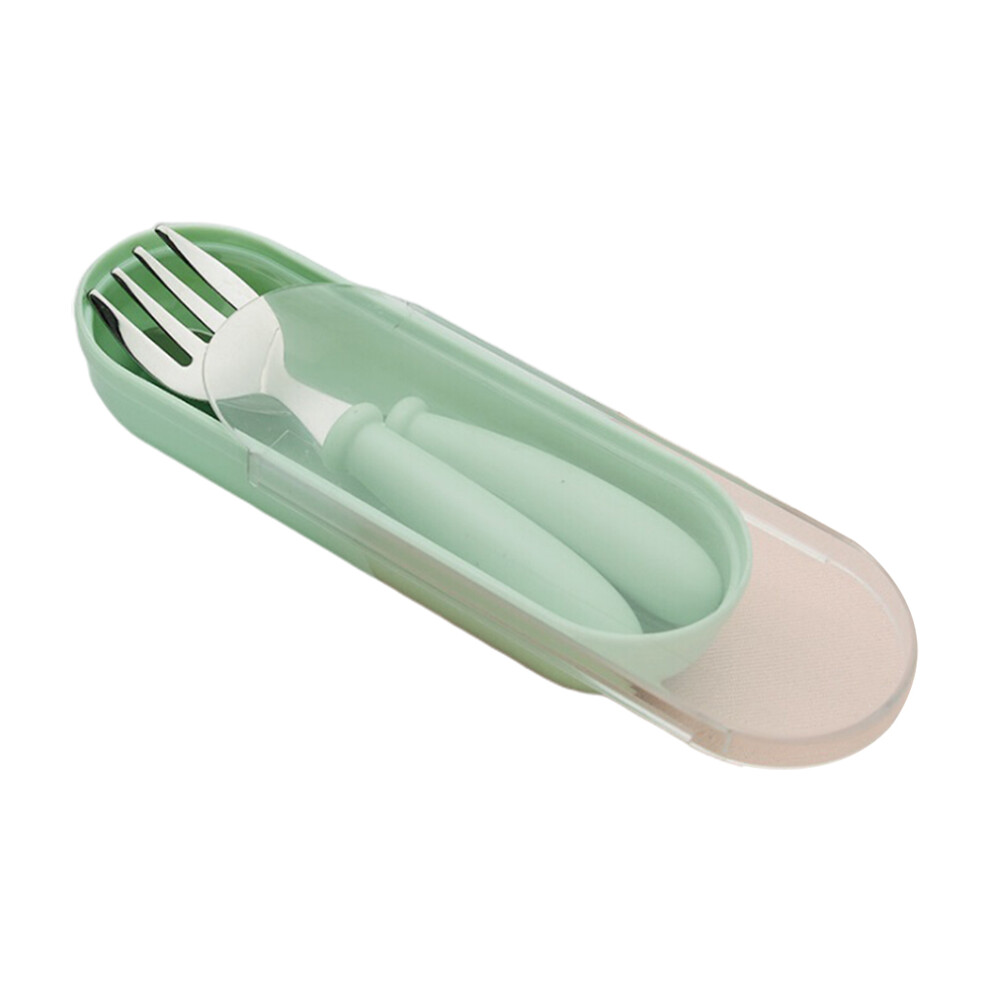 2Pcs Infant Feeding Spoon Fork Stainless Steel Lightweight Baby Green Solustre