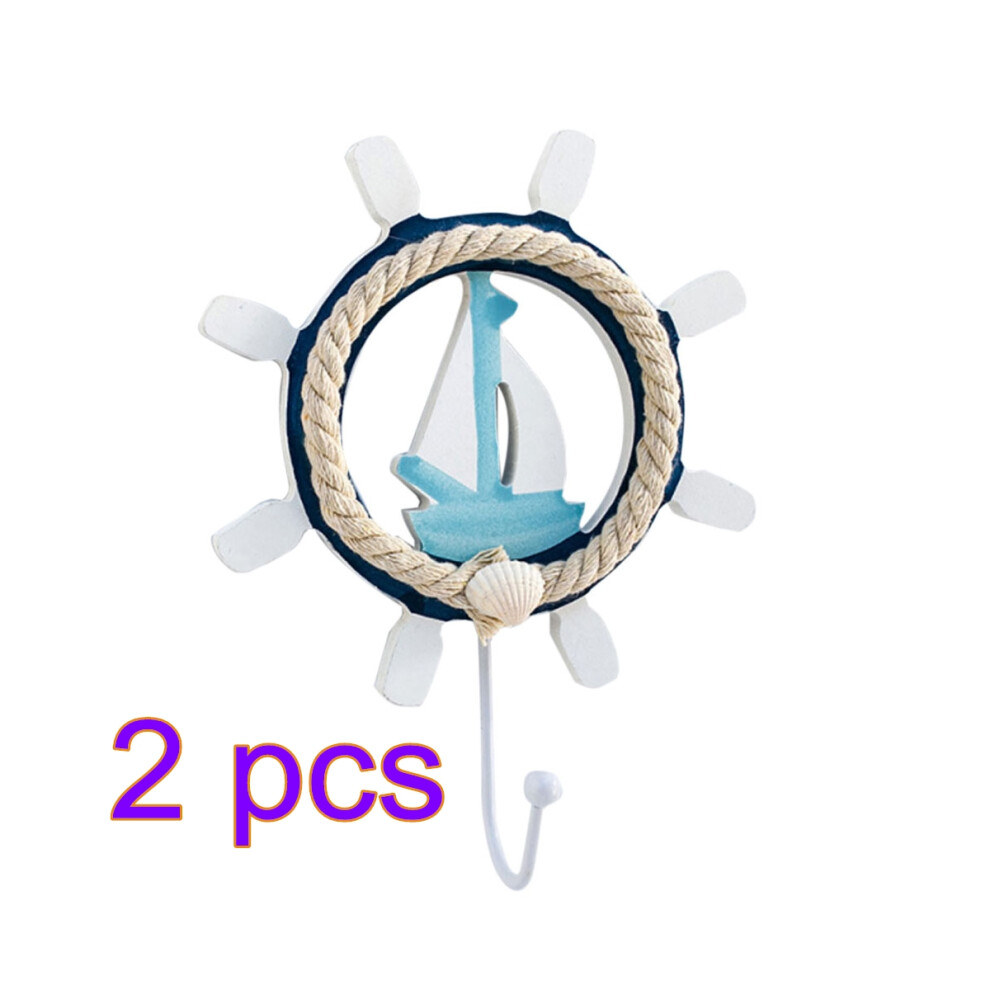 2Pcs Wooden Mediterranean Style Wall Hanging Hooks Multi Color 3632862271617