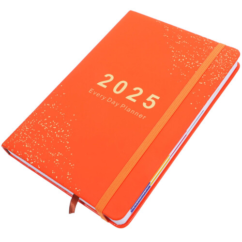 3Pcs Aesthetic 2025 Schedule Planner Orange PU Notebook for School