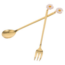 8Pcs Golden Stainless Steel Reusable Coffee Tea Spoons with Forks Set