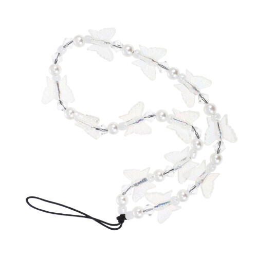 2Pcs Transparent Phone Charm Butterfly Lanyard Decorative Chain Strap 2