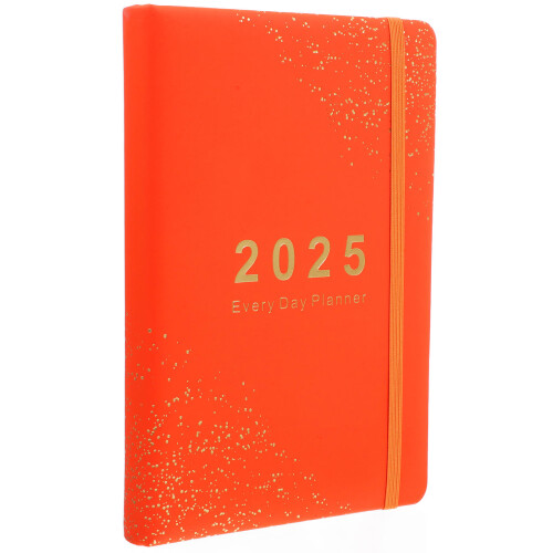 3Pcs Aesthetic 2025 Schedule Planner Orange PU Notebook for School 2