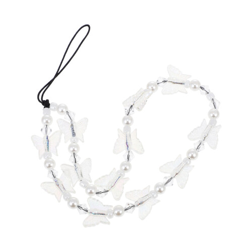 2Pcs Transparent Phone Charm Butterfly Lanyard Decorative Chain Strap