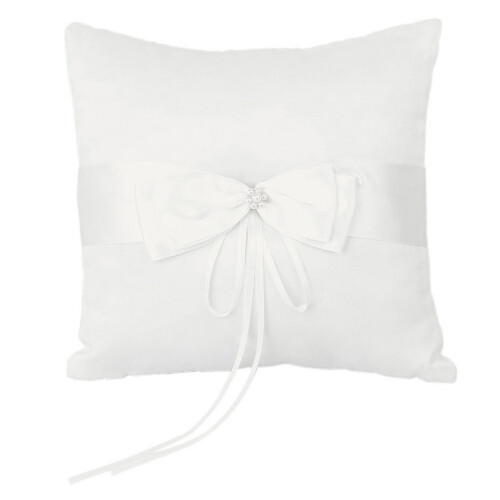 3Pcs Ivory Ring Pillow Satin with Pearl Bow for Wedding