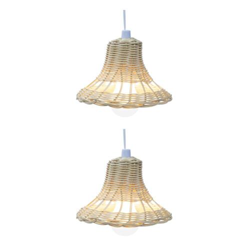 2Pcs Simple White Rattan Woven Pendant Light for Home Decor 2
