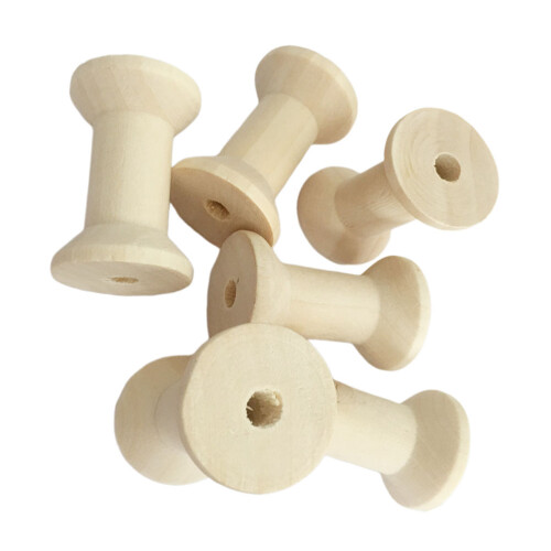20Pcs Solid Wood Sewing Bobbins Beige Spools for Thread and Craft Use