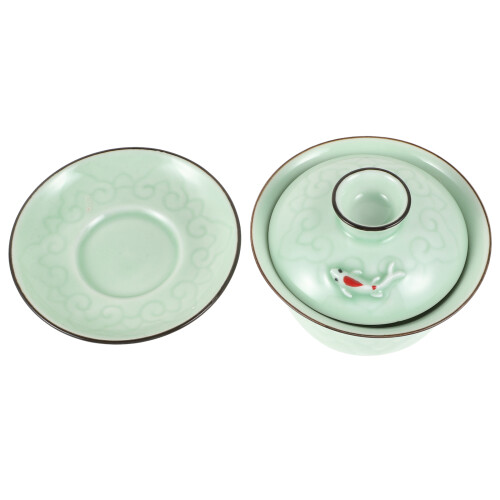 3Sets Portable Ceramic Water Mug Handheld Tea Cup with Lid Light Green