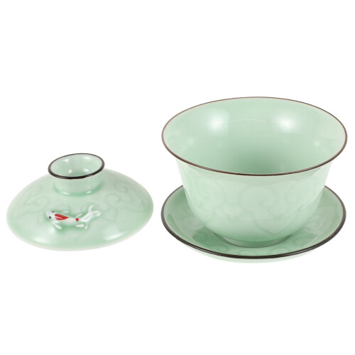3Sets Portable Ceramic Water Mug Handheld Tea Cup with Lid Light Green 2