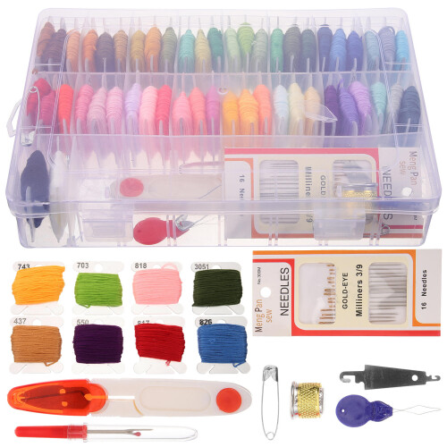 2Pcs Embroidery Starter Kit Bamboo Frame with Assorted Thread Colors 2