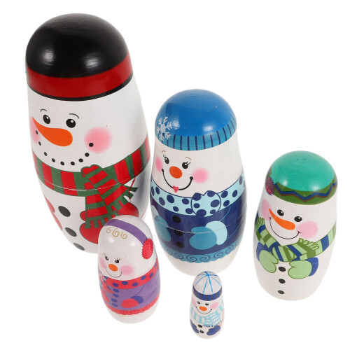 2St Handgeschilderde Sneeuwpop Nesting Dolls Kleurrijk Decor 2