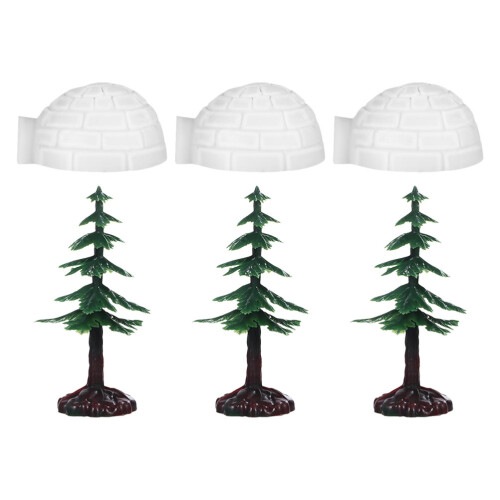 12Pcs Plastic Mini Igloo and Artificial Christmas Tree Set