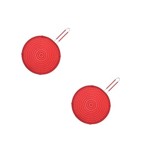2Pièces Grille Anti-Éclaboussures Silicone Rouge Usage Cuisine 2