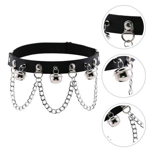 2St Elastische Zwarte Leg Loop Met Metalen Ketting Punk Accessoire